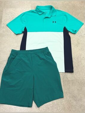 Mens LULULEMON/UNDER ARMOUR Shorts & Polo Shirt, sz Medium